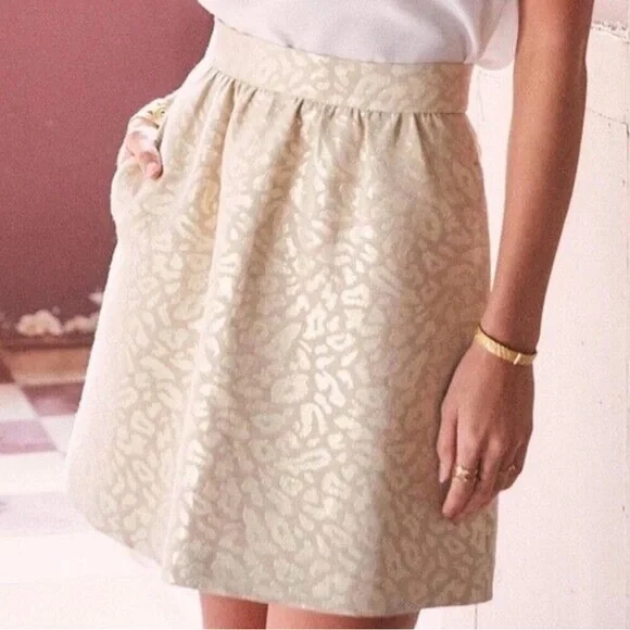 Sezane Jupe Alphonsine Golden Leopard Metallic Jacquard Mini Skirt size 2 - Picture 3 of 8